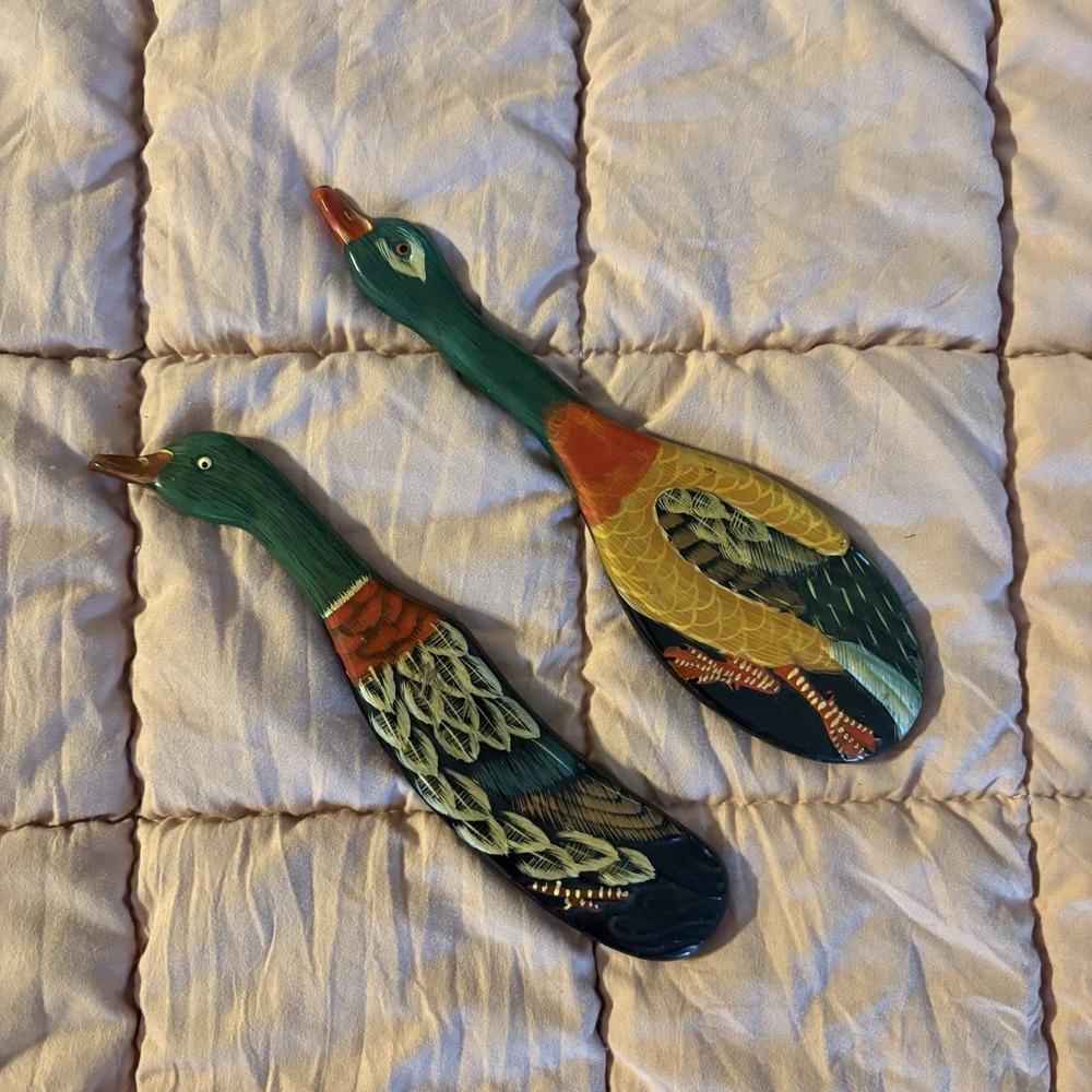 Vintage Wooden Duck Brushes Set of Two Retro Decor collectible without bristles